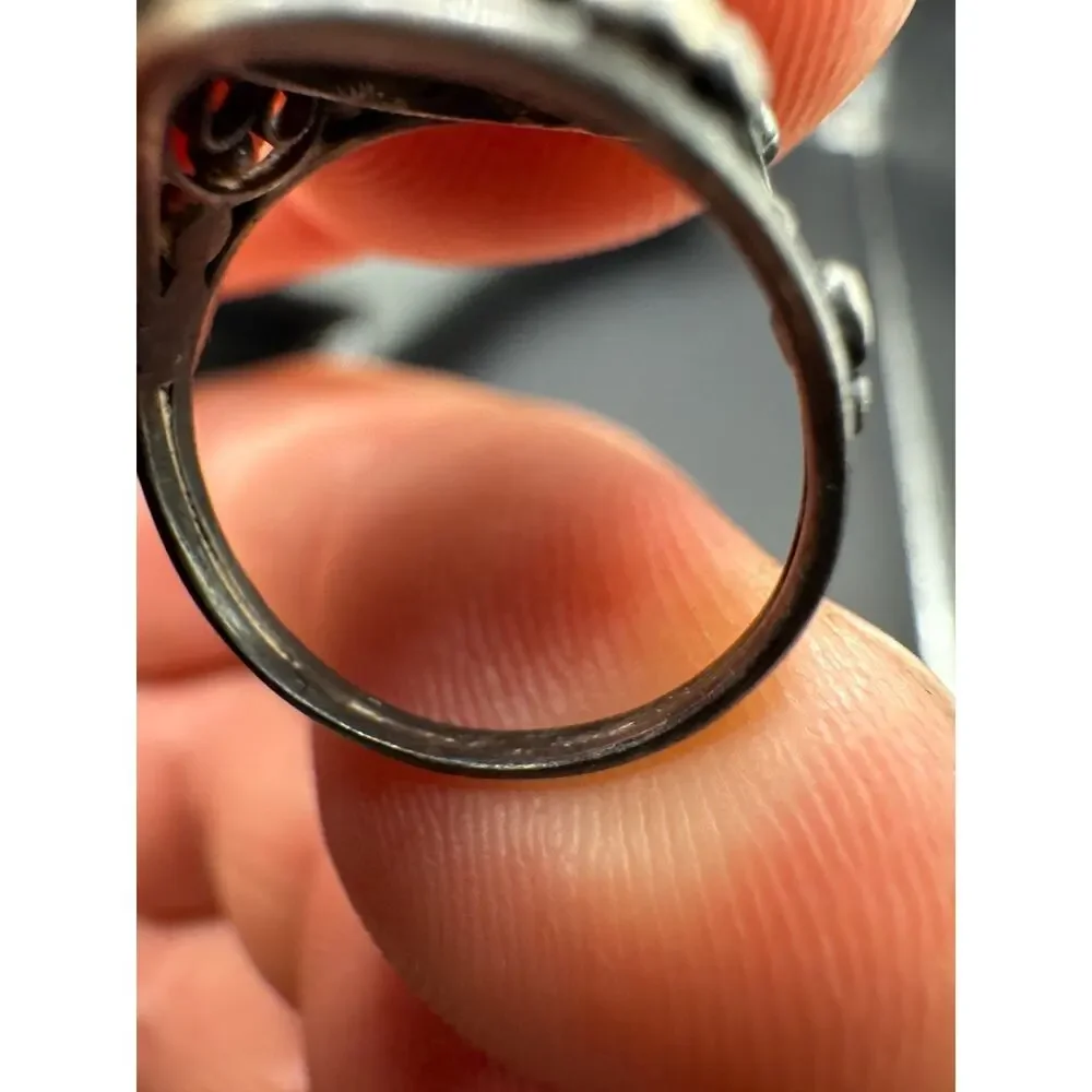 Vintage Lapis Lazuli Oval Filigree Silver Tone Women's Cocktail Band Ring
